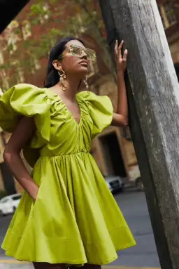 Aje Gretta Bow Back Mini Dress Chartreuse Green Size M / AU 10 for rent on The Volte - image 2