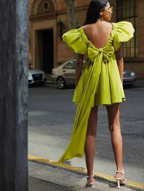 Aje Gretta Bow Back Mini Dress Chartreuse Green Size M / AU 10 for rent on The Volte - main image