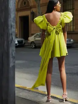 Aje Gretta Bow Back Mini Dress Chartreuse Green Size M / AU 10 for rent on The Volte - image 3