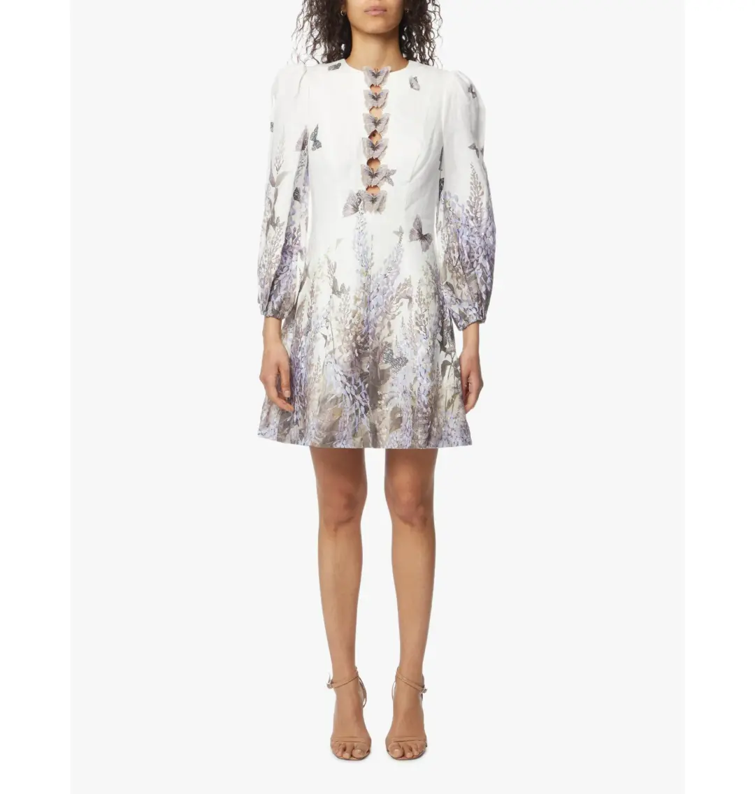 Zimmermann The Luminous Butterfly Mini Dress in Ivory Lavender Tea Size 2 / AU 12 for rent on The Volte - main image