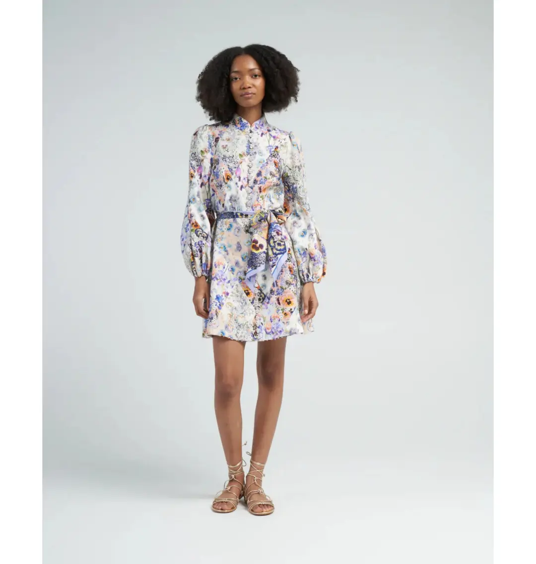 Zimmermann Tama Belted Mini Dress in Diamond Splice Floral Size 2 / AU 12 for rent on The Volte - main image