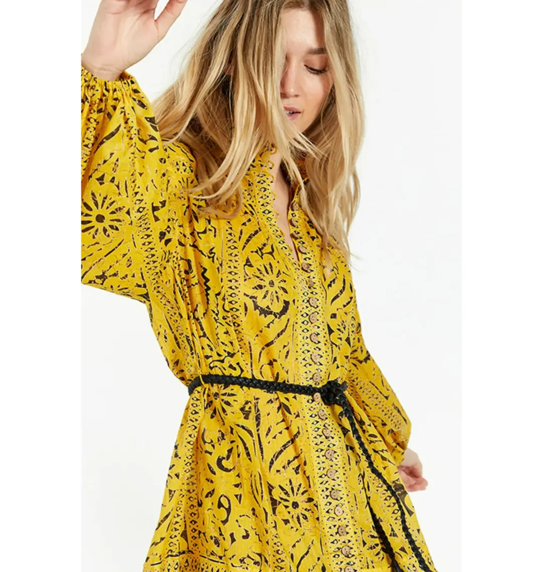 Zimmermann Lulu Drop Waist Dress in Yellow Print Size 3 / AU 14 for rent on The Volte - main image