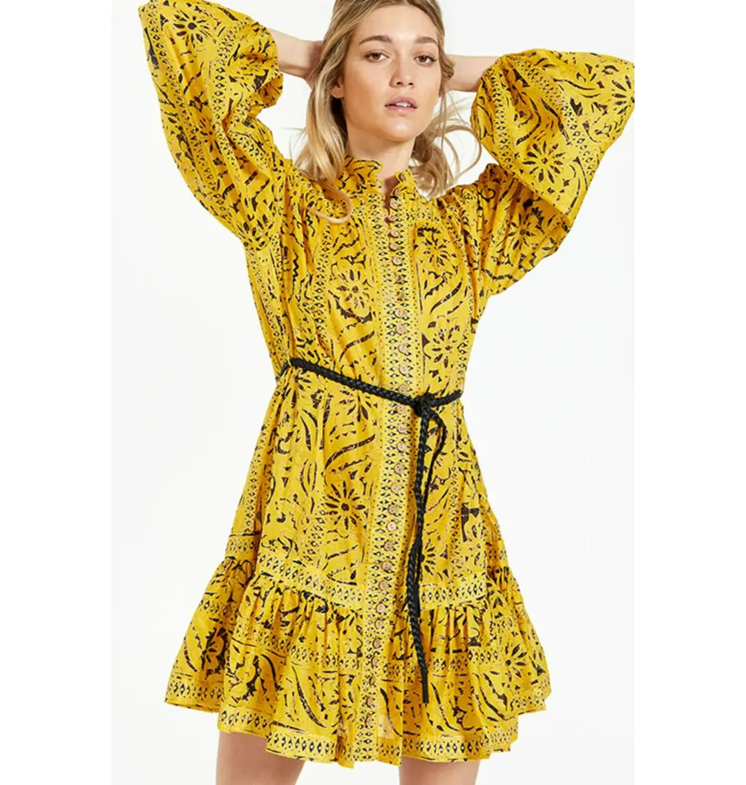 Zimmermann Lulu Drop Waist Dress in Yellow Print Size 3 / AU 14 for rent on The Volte - main image