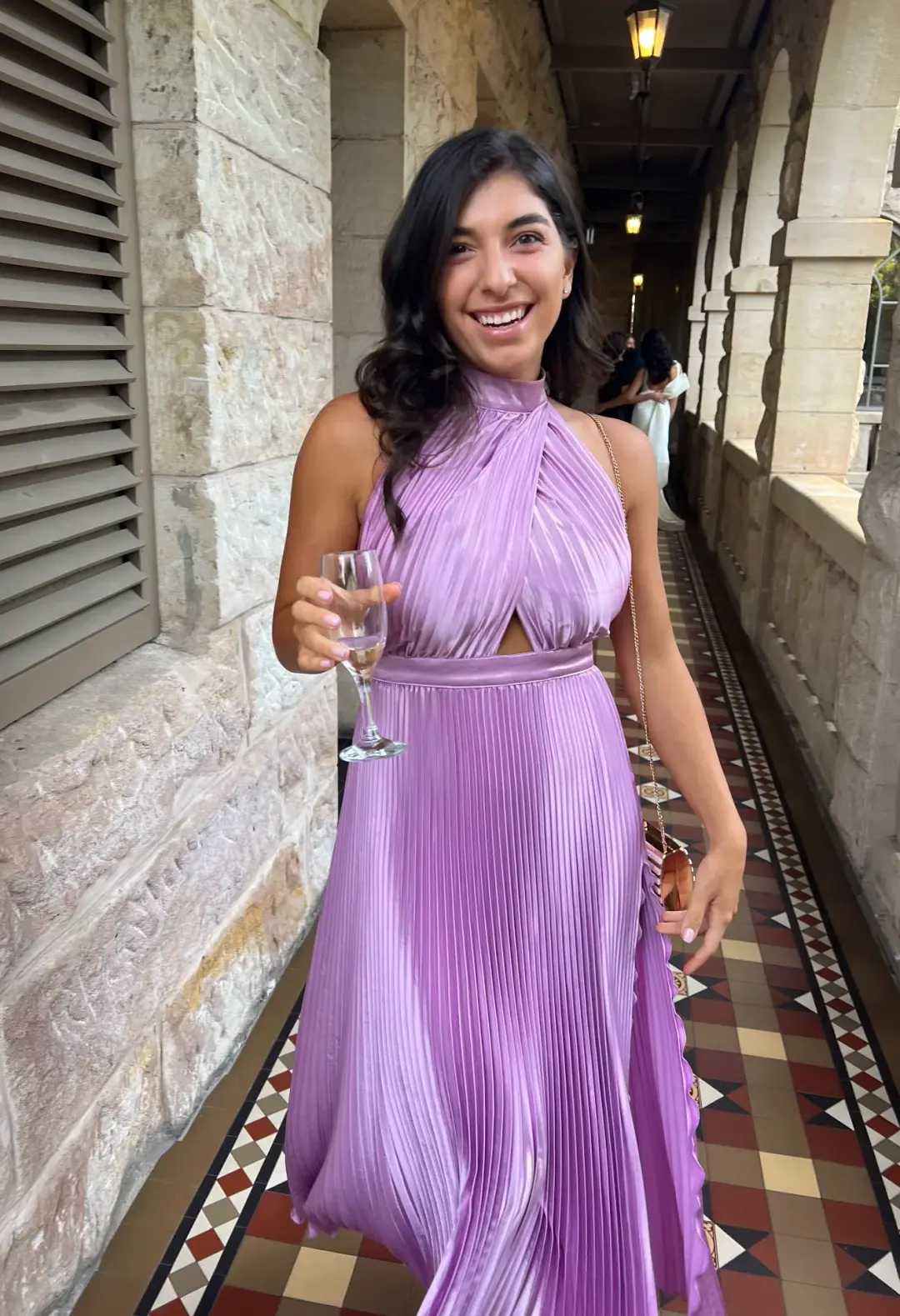 L'Idée Pleated Halterneck Dress Violet Purple Size 8 for rent on The Volte - main image