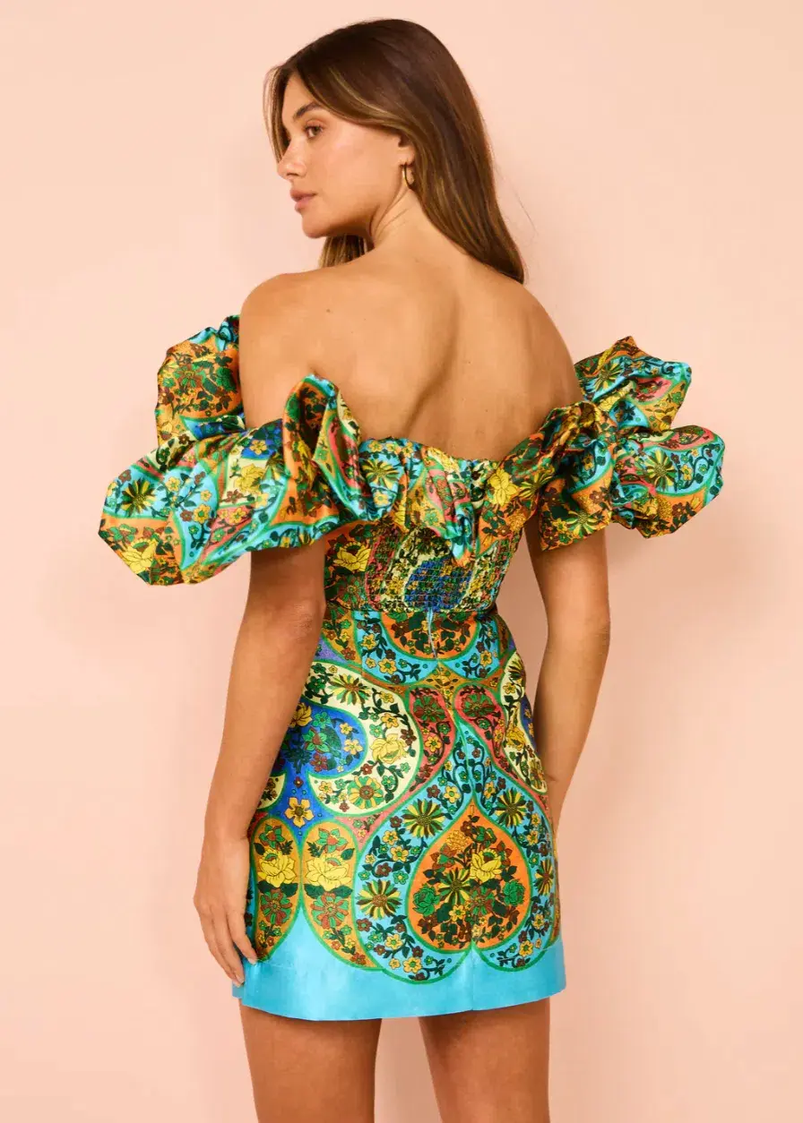 Alemais Sofie Off Shoulder Mini Dress Multi Floral Size 10 for rent on The Volte - main image