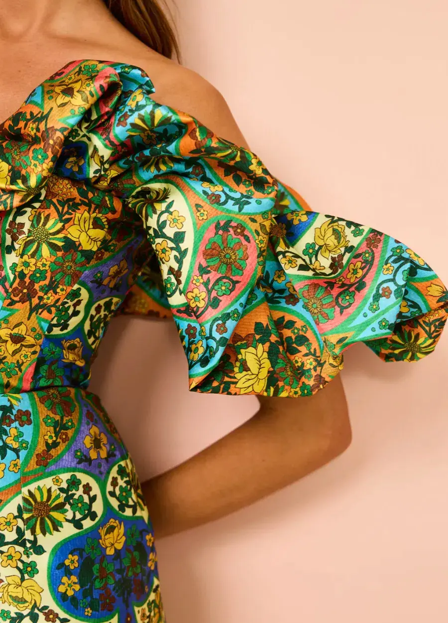 Alemais Sofie Off Shoulder Mini Dress Multi Floral Size 10 for rent on The Volte - main image