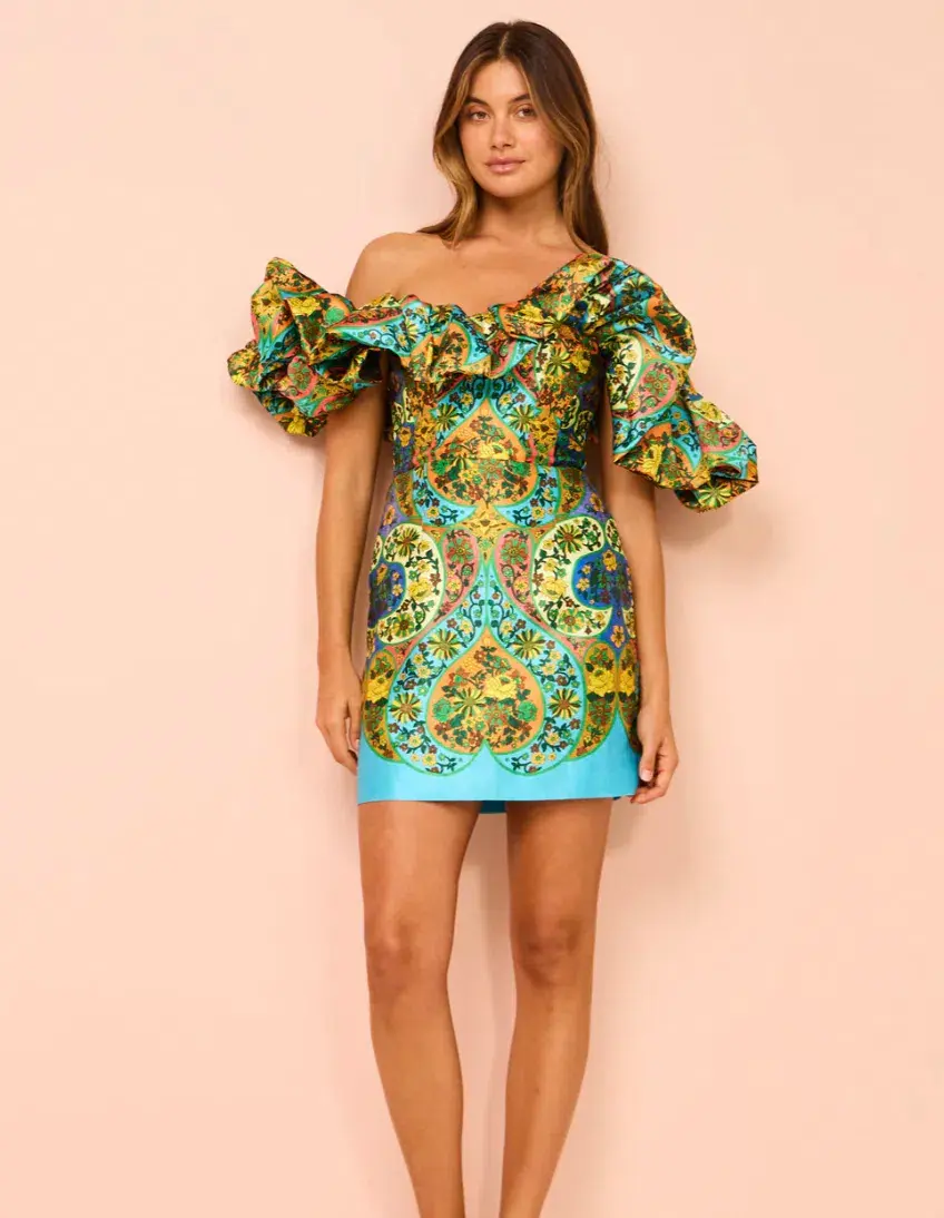 Alemais Sofie Off Shoulder Mini Dress Multi Floral Size 10 for rent on The Volte - main image