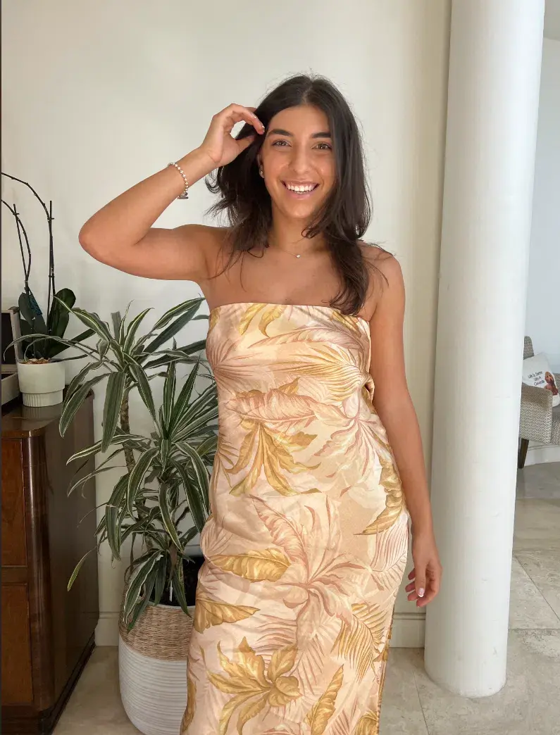 Bec & Bridge Dusty Palms Strapless Maxi Dress Print Size AU 8 for rent on The Volte - main image