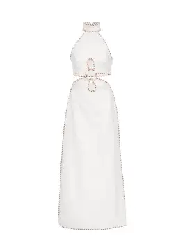 Zimmermann Braid-Trimmed Cut Out Linen Midi Dress White Size 1 / AU 10 for rent on The Volte - image 2
