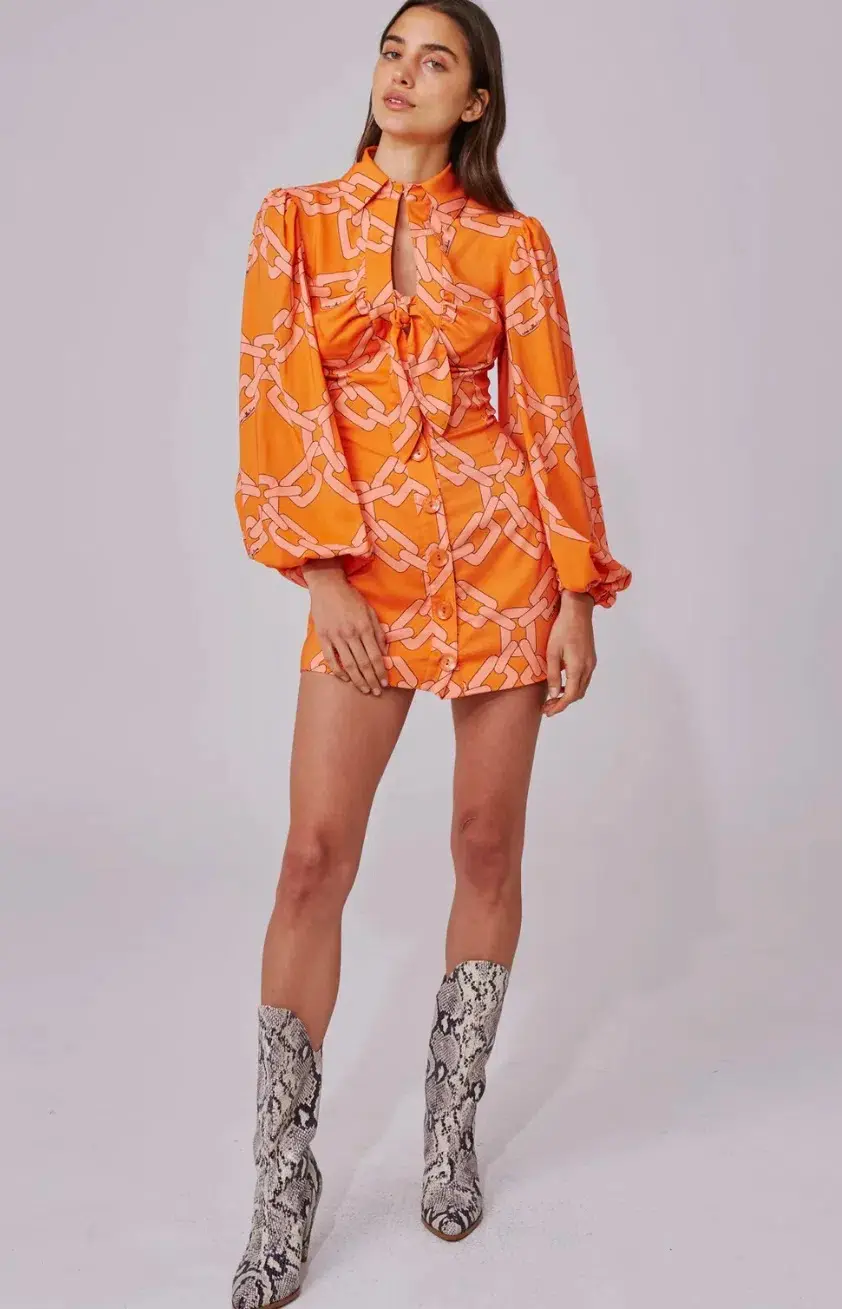 C/MEO Collective Mornings Mini Dress Tangerine Chain Size S / AU 8 - Image 5