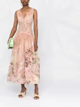 Zimmermann The Dancer Sleeveless Lace Midi Dress Blush Garden Floral Size 1 / AU 10