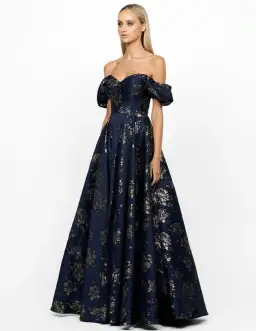 Bariano Sandy Sweetheart Off Shoulder Gown Navy/Gold Size 16 for rent on The Volte - image 5