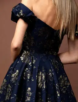 Bariano Sandy Sweetheart Off Shoulder Gown Navy/Gold Size 16 for rent on The Volte - image 6