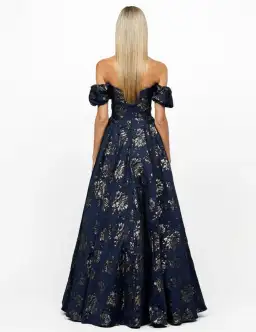 Bariano Sandy Sweetheart Off Shoulder Gown Navy/Gold Size 16 for rent on The Volte - image 3