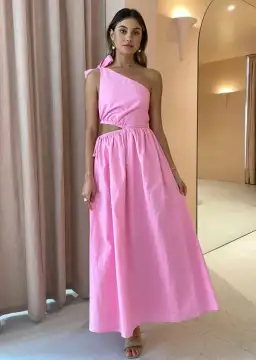 By Nicola Gabriella One Shoulder Midi Dress in Pink Grapefruit Size 10 for rent on The Volte - image 2