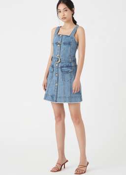 Aje Paperbark Denim Belted Mini Dress Blue Size 4