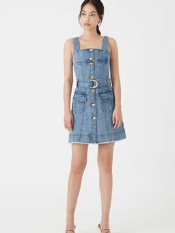 Aje Paperbark Denim Belted Mini Dress Size 4