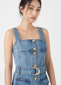 Aje Paperbark Denim Belted Mini Dress Size 4