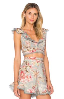 Zimmermann Mercer Flutter Frill Top Size 1/AU 10 and Shorts Size 0/AU 8 Set Blue Floral for rent on The Volte - image 2