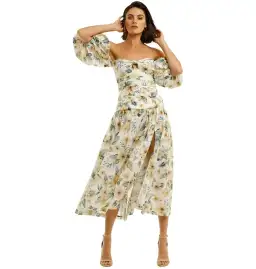 Bec & Bridge Fleurette Off Shoulder Dress Floral Size AU 6