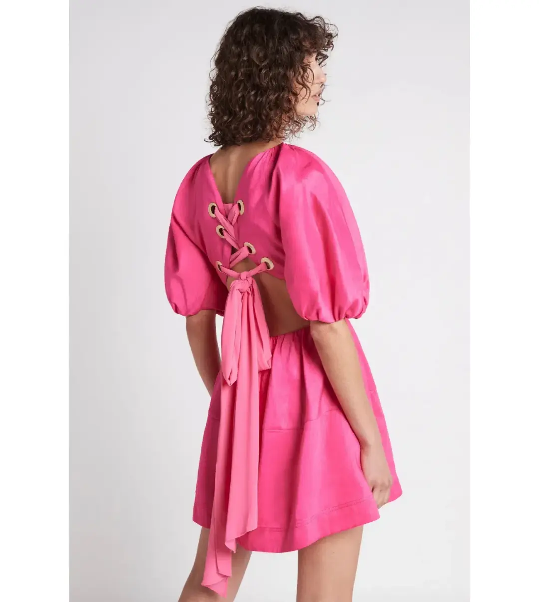 Aje Admiration Lace Up Mini Dress Pink Size AU 10 for rent on The Volte - main image