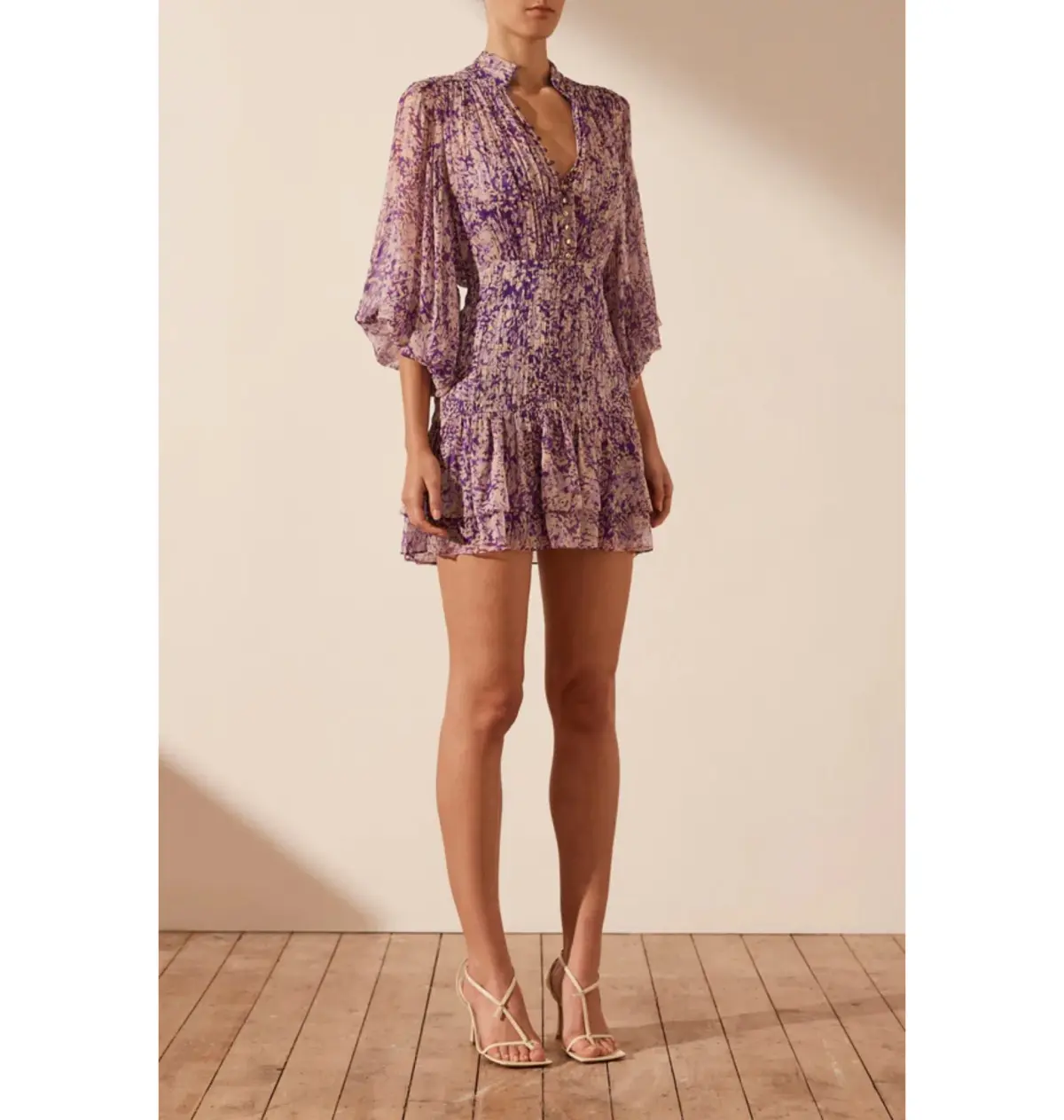 Shona Joy Aurier Button Up Ruched Mini Dress In Aurier Print Size AU 6 - Image 2