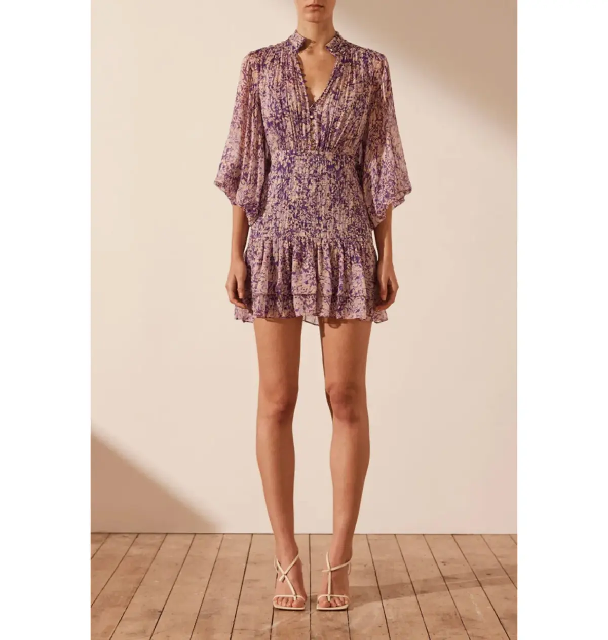 Shona Joy Aurier Button Up Ruched Mini Dress In Aurier Print Size AU 6 - Image 1
