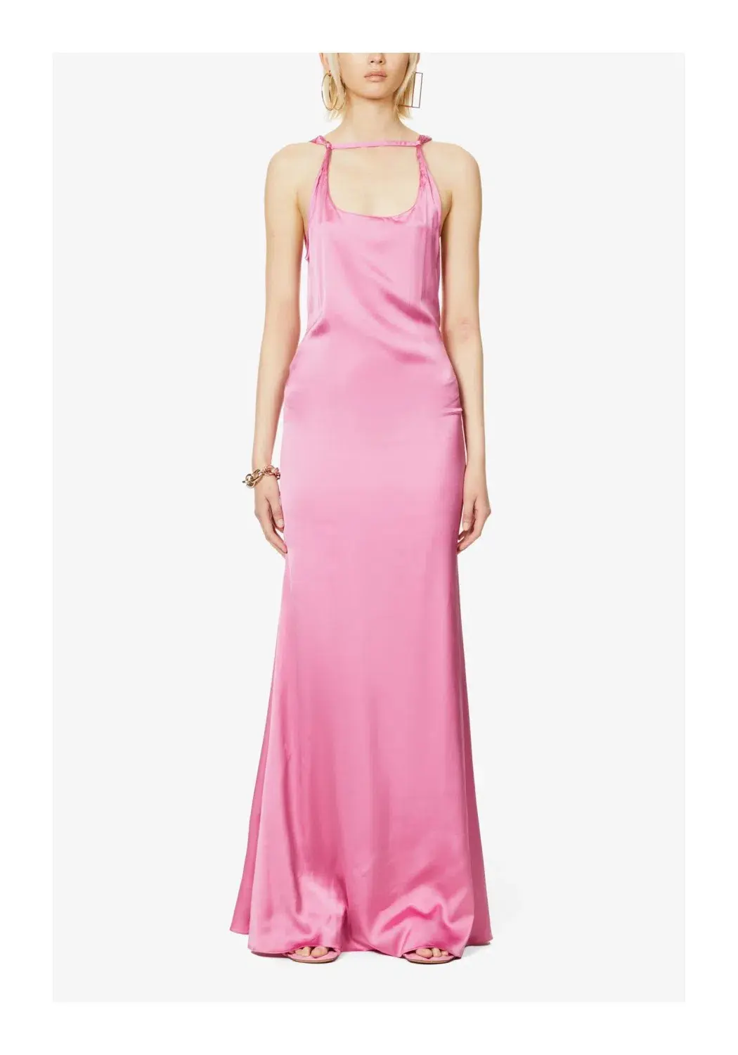 Jacquemus Mentalo Open-Back Satin Maxi Dress Pink Size 12 for rent on The Volte - main image