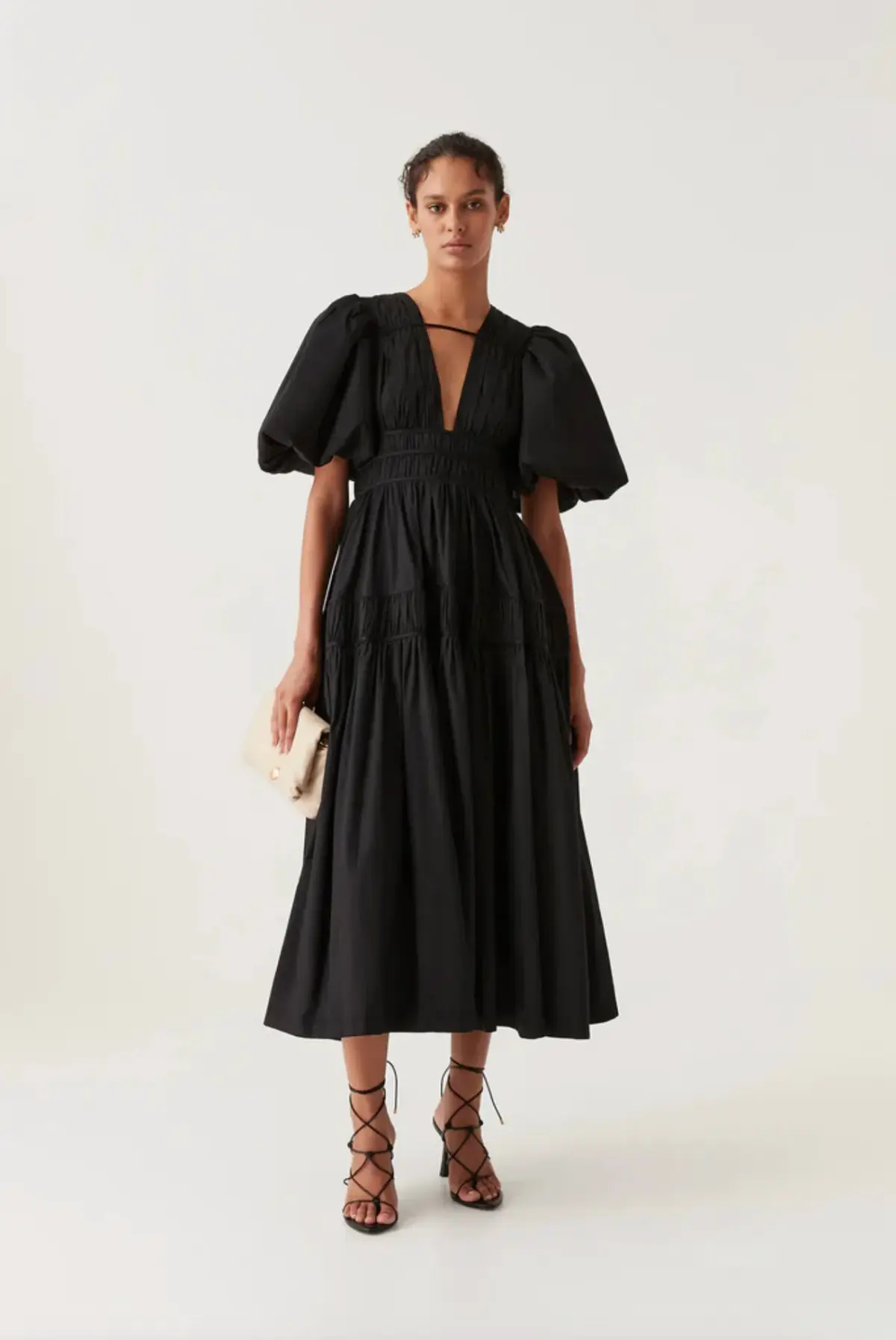 Aje Fallingwater Ruched Midi Dress Black Size 14 - Image 1