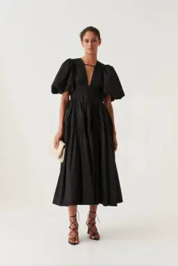 Aje Fallingwater Ruched Midi Dress Black Size 14