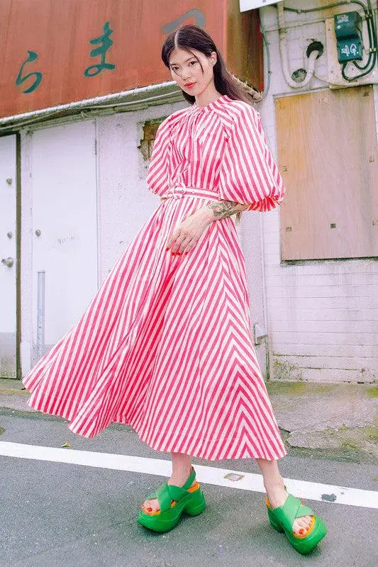 Bohemian Traders Pleated Neck Midi Dress in Pink Size 4XL/ AU 22 for rent on The Volte - main image