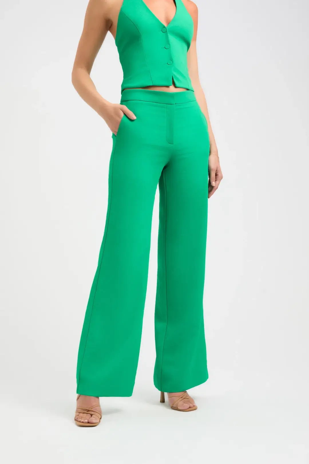 Kookai Oyster Vest Top Size 36 / AU 8 and Relaxed Pant Size 38 / AU 10 Set Green for rent on The Volte - main image