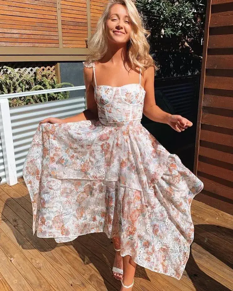 Prem The Label Amina Midi Dress Multi Floral Size 6 for rent on The Volte - main image