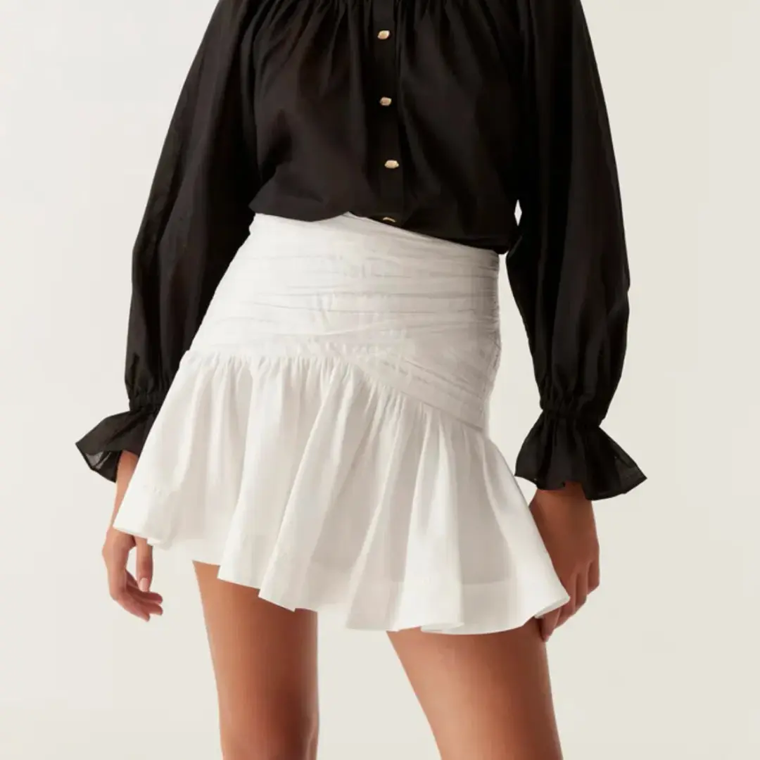 Aje Carrie Ruched Mini Skirt Ivory Size 4 for rent on The Volte - main image