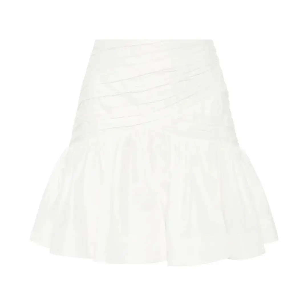 Aje Carrie Ruched Mini Skirt Ivory Size 4 for rent on The Volte - main image