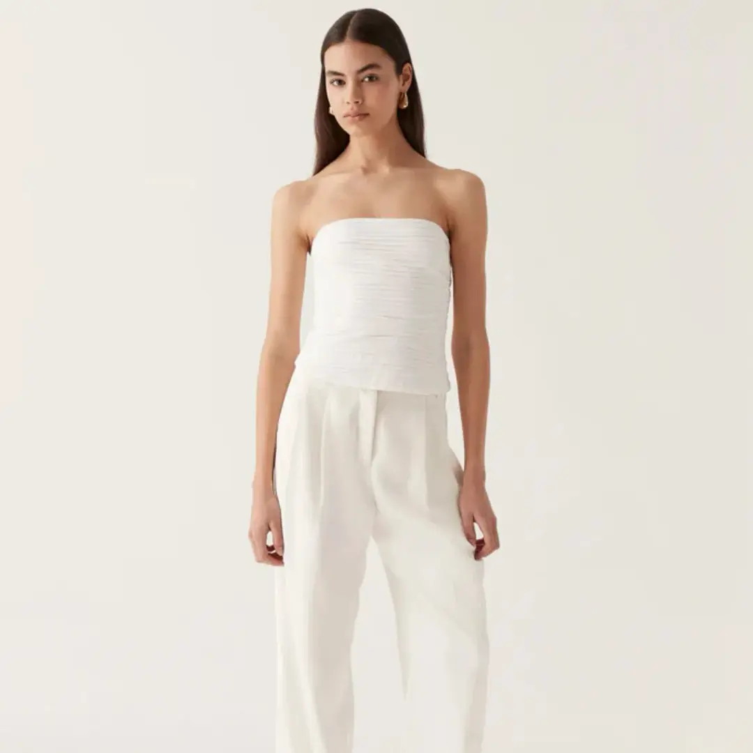 Aje Sunbeam Ruched Bustier Ivory Size 4 for rent on The Volte - main image