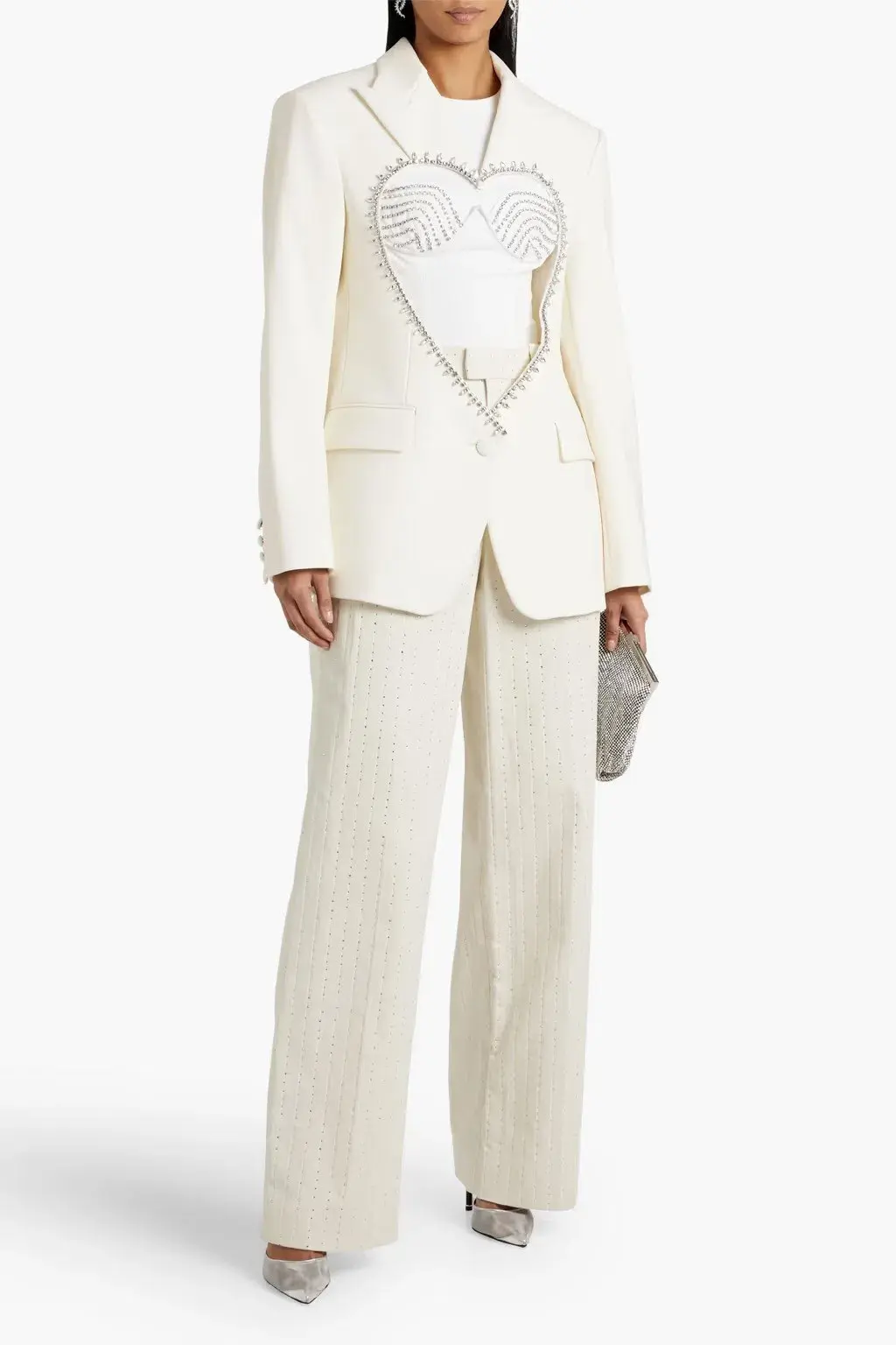 Area NYC Cutout Crystal-embellished Wool-blend Blazer White Size 8 for rent on The Volte - main image