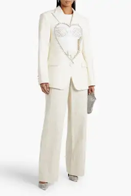 Area NYC Cutout Crystal-embellished Wool-blend Blazer White Size 8 for rent on The Volte - image 1