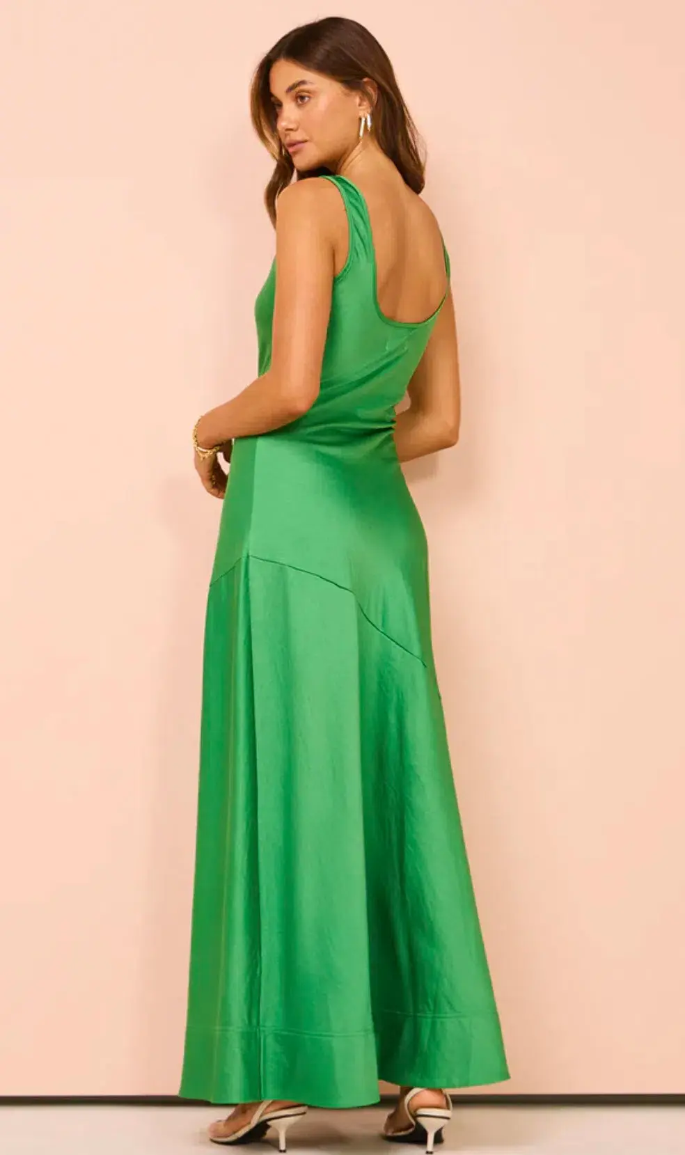 By Nicola Beneath The Stars Bias Cut Slip Dress In Verde Size 14 for rent on The Volte - main image