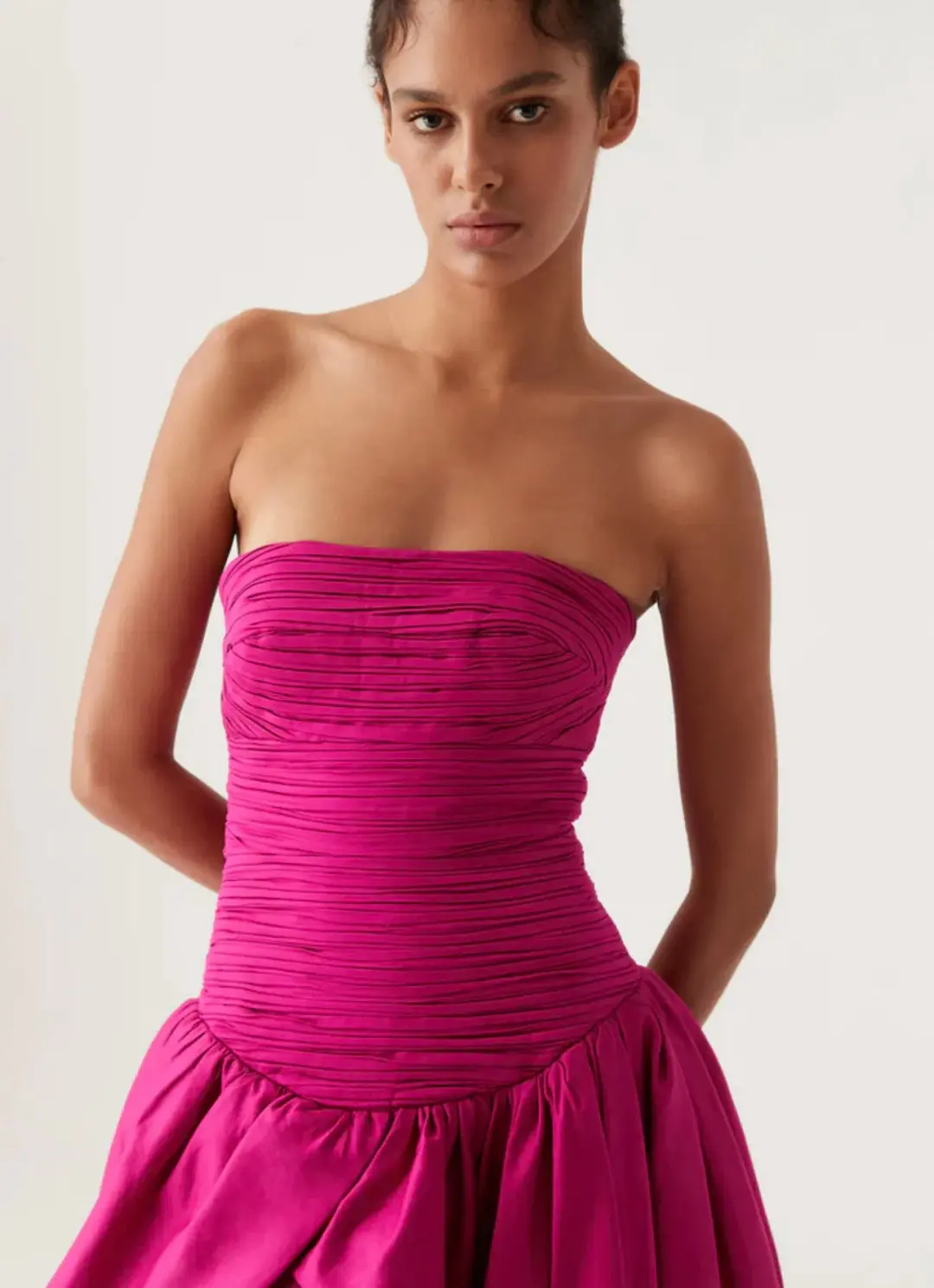 Aje Violette Bubble Hem Maxi Dress Deep Magenta Size 10 for rent on The Volte - main image