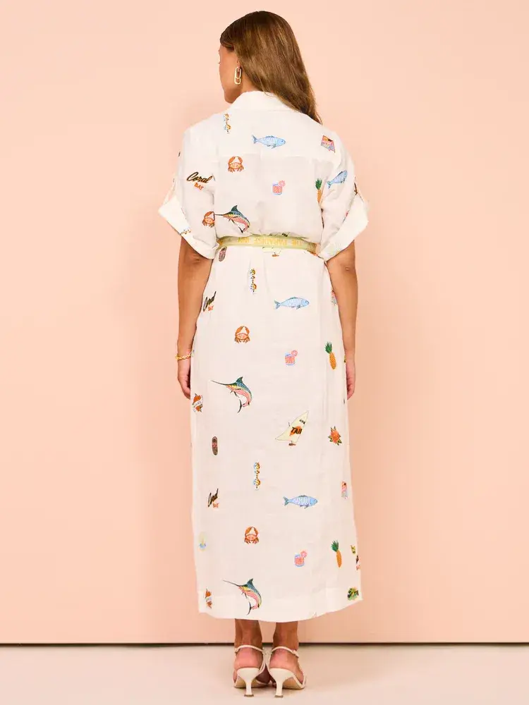 Alemais Blue Marlin Embroidered Dress In Cream Print Size 8 for rent on The Volte - main image