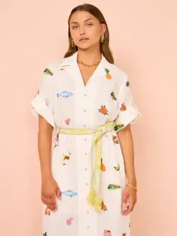 Alemais Blue Marlin Embroidered Dress In Cream Print Size 8 for rent on The Volte - image 2