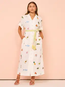 Alemais Blue Marlin Embroidered Dress In Cream Print Size 8 for rent on The Volte - image 1