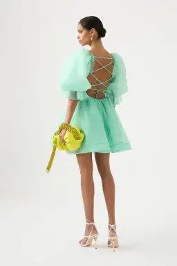 Aje Astrid Tie Back Dress Marine Green Size 12 for rent on The Volte - image 2