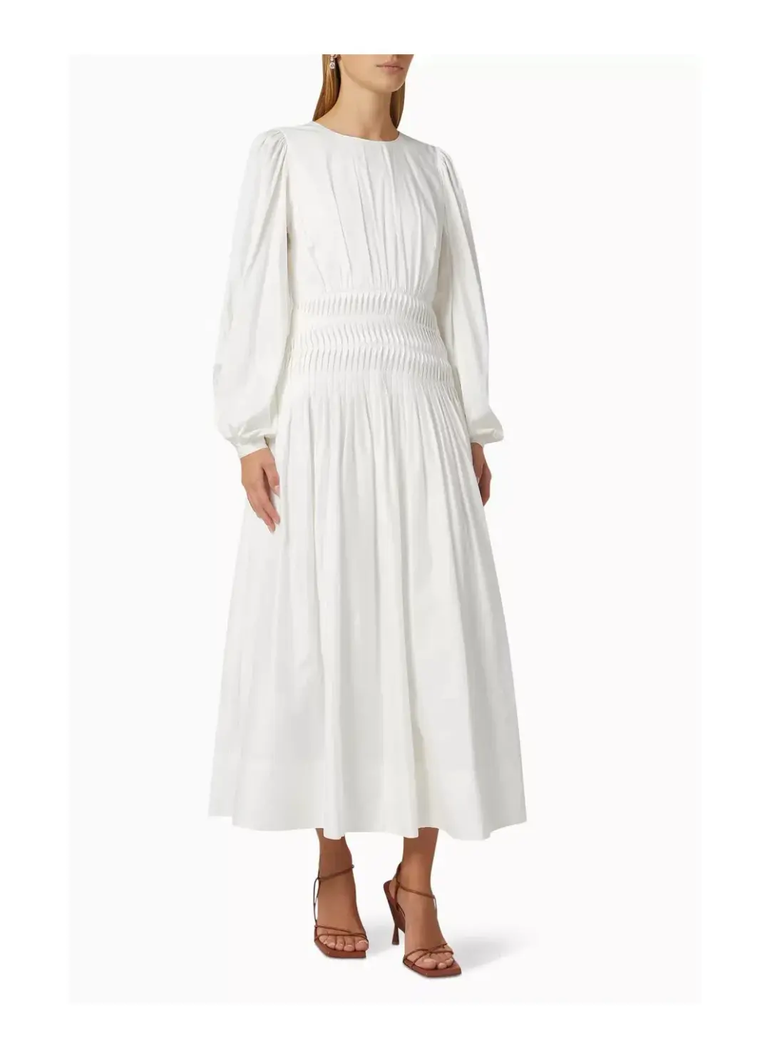 Aje Tidal Tucked Midi Dress Ivory Size 4 for rent on The Volte - main image