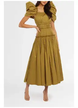 Aje Frequency Midi Dress Khaki Size 6 for rent on The Volte - image 1