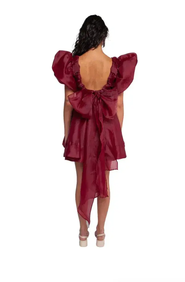 Aje Gretta Organza Mini Dress Burgundy Size 6 for rent on The Volte - main image