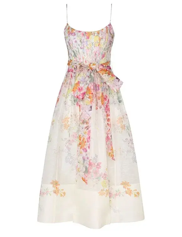 Zimmermann Natura Corset Midi Dress Kaleidoscope Garden Floral Size 1 / AU 10 for rent on The Volte - main image