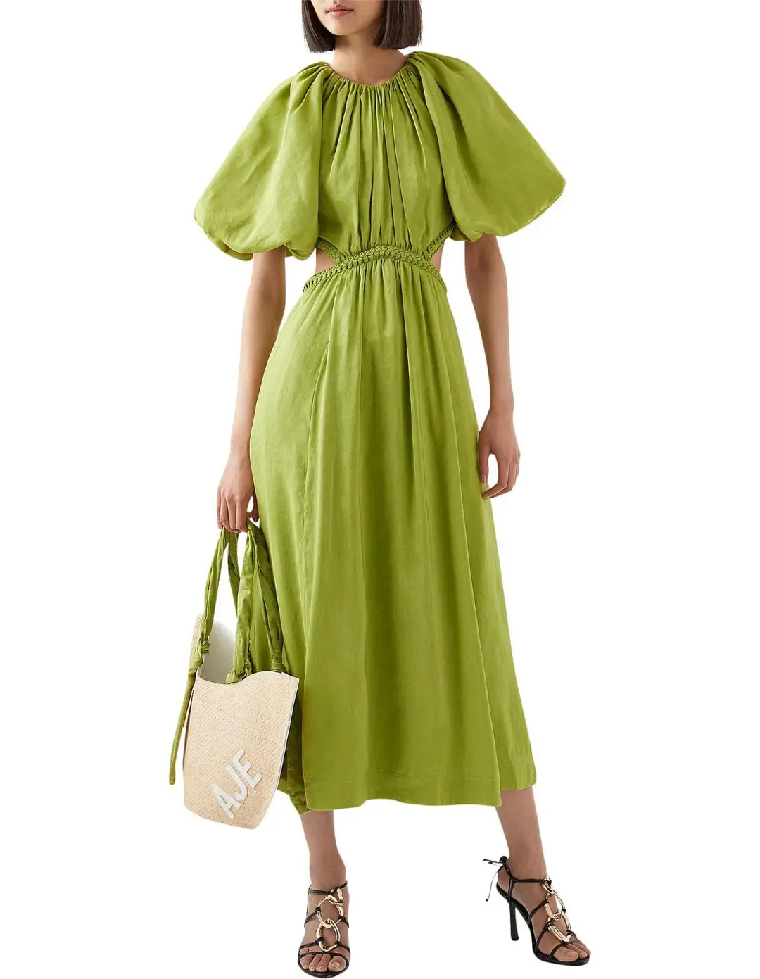 Aje Capucine Puff Sleeve Midi Dress Verdant Green Size M / AU 10 for rent on The Volte - main image