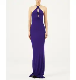Magda Butrym Rosette Halter Jersey Maxi Dress Violet Size 34 / AU 6